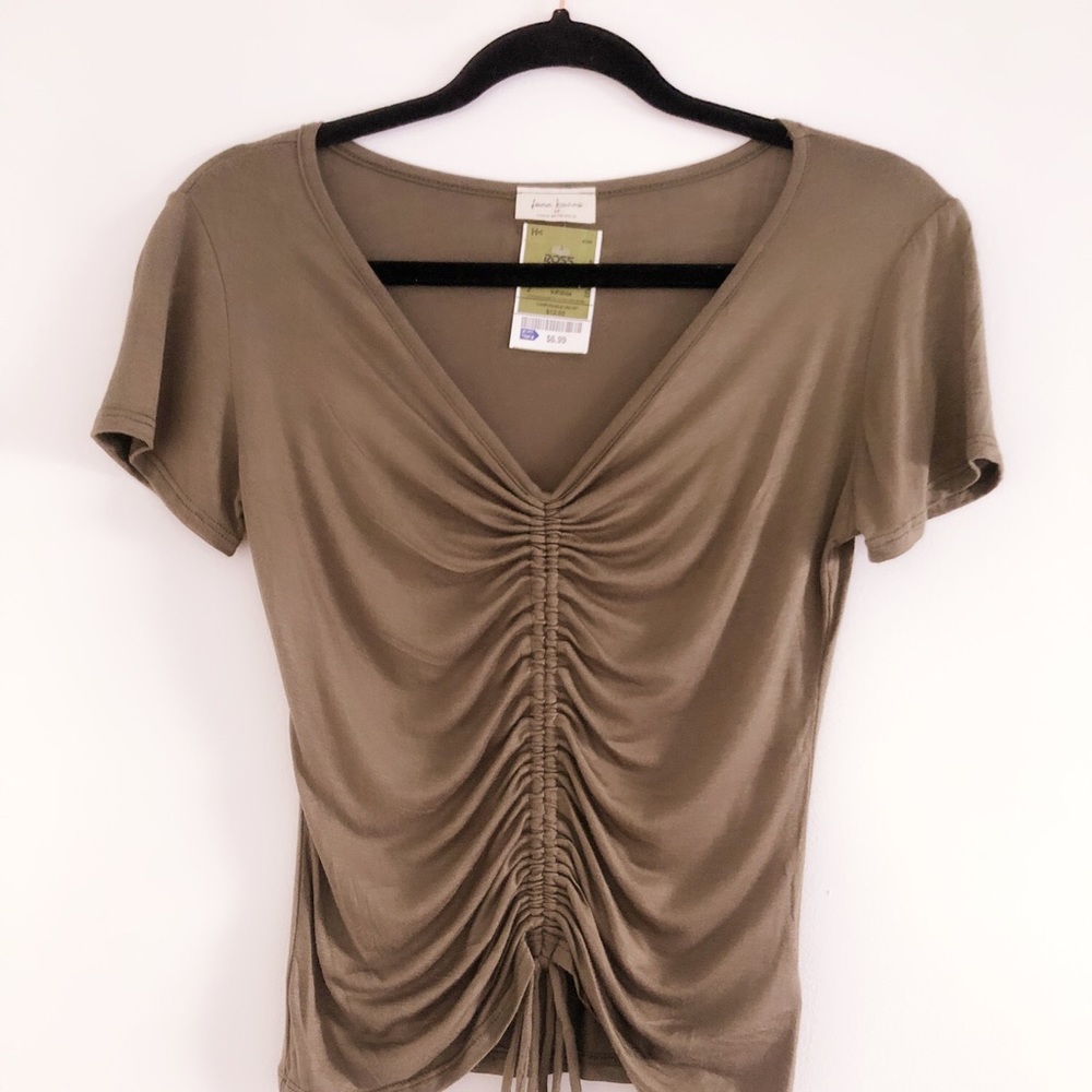 Army Green Ruched String Top